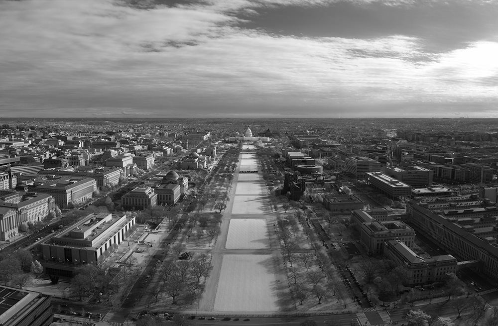 Infrared Panoramic Photo of Washington from the Washington Monument Towards the Capitol.